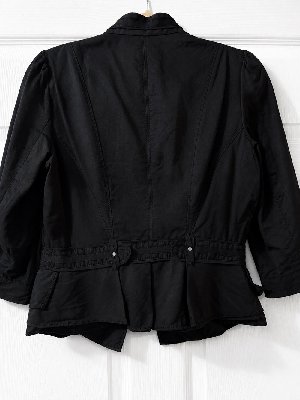 White House Black Market fitted black military utility jacket rivet bow details - Picture 5 of 10